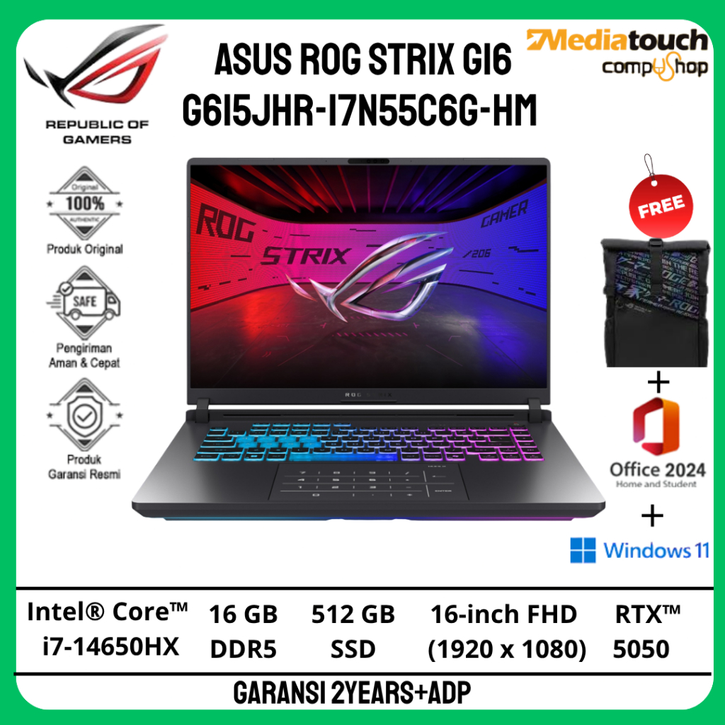 NB ASUS ROG STRIX G615JHR-I7N55C6G-HM I7-14650HX 16G 512G RTX5050 W11 OH24 M365 ECLIPSE GREY