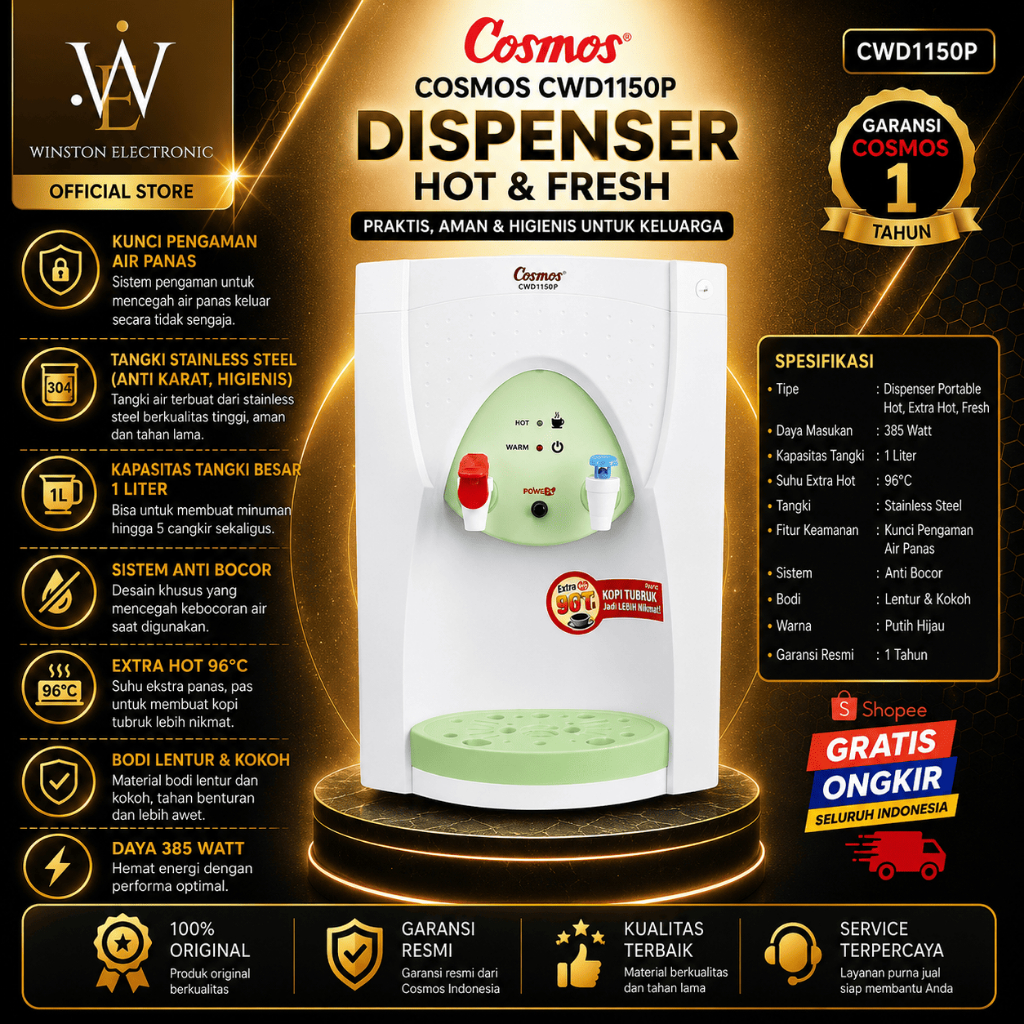 DISPENSER HOT & FRESH COSMOS CWD1150P/CWD-1150P/CWD-1150-P/CWD 1150P/CWD 1150 P/ORIGINAL BERGARANSI