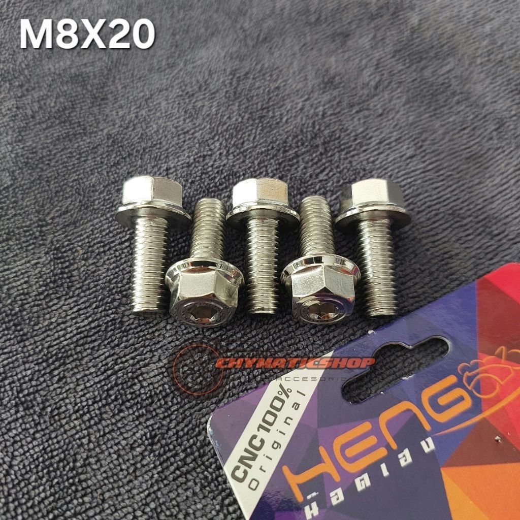 Baut stainless 2 kunci M8x20 8x20 Baut drat 12 panjang 2 cm