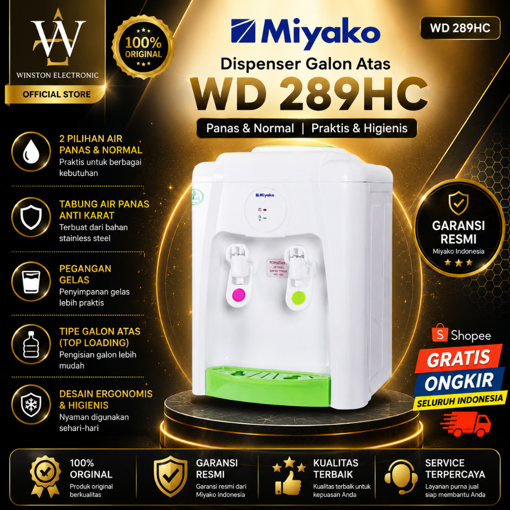 DISPENSER MIYAKO  GALON ATAS WD 289HC/WD-289HC/WD 289HC/MIYAKO DISPENSER GALON ORIGINAL BERGARANSI
