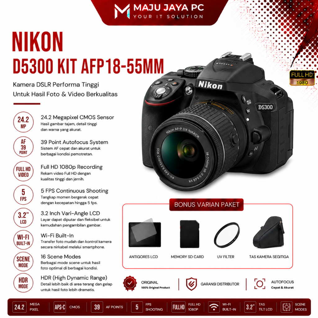 KAMERA NIKON D5300 KIT AF-P 18-55MM BARU ORIGINAL