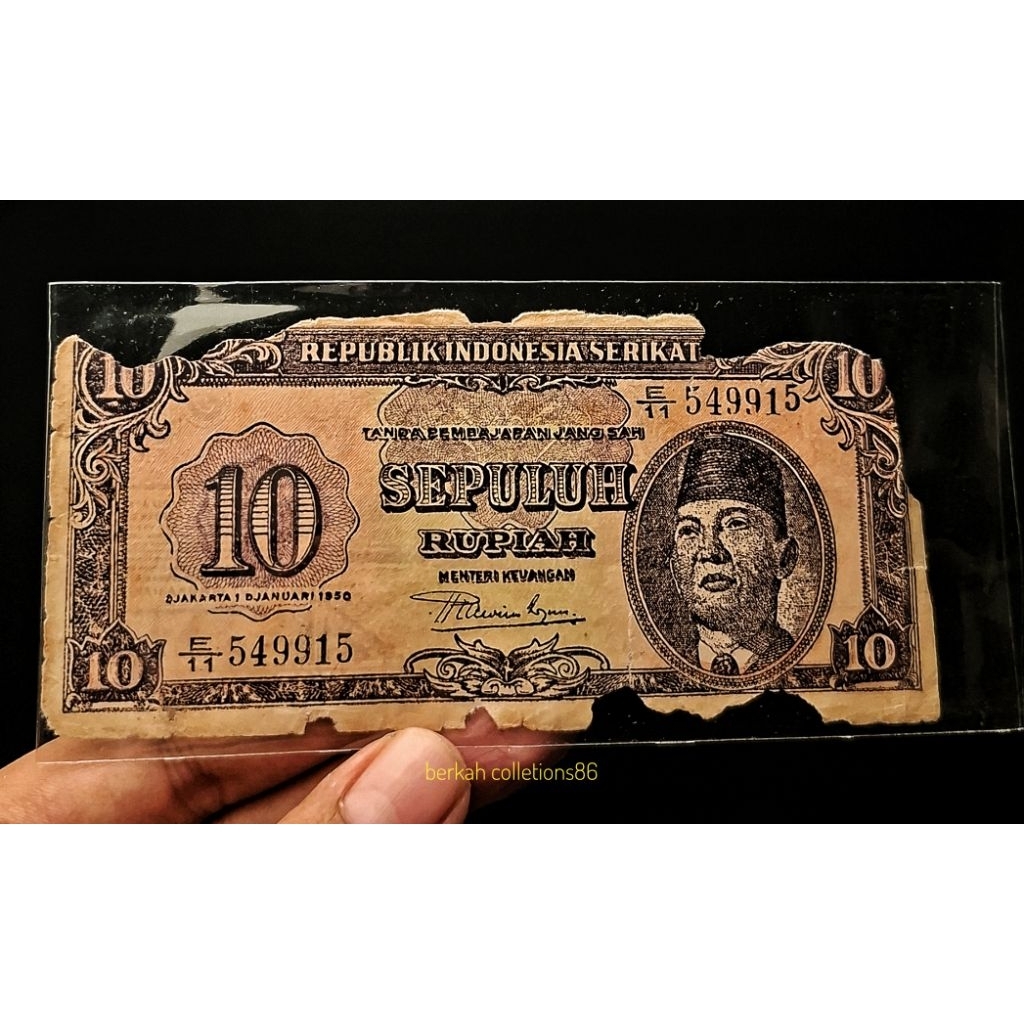 uang 10 rupiah ris seri sukarno tahun 1950
