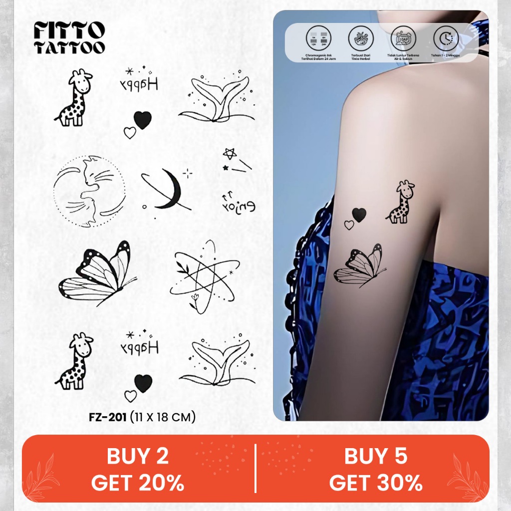 Tato Temporer Stiker Karakter Lucu Kupu Kupu Bunga Fruit Ink Premium Anti Air Tahan Lama Tatto