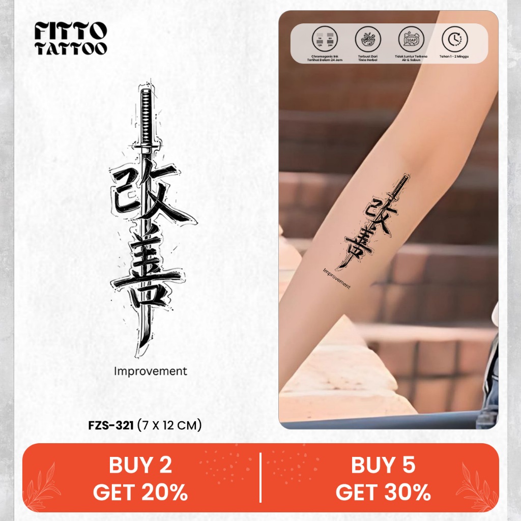 Tato Temporer Fruit Ink Tulisan China Aksara Hanzi Bahasa Quotes Cina Stiker Tatto Premium Anti Air