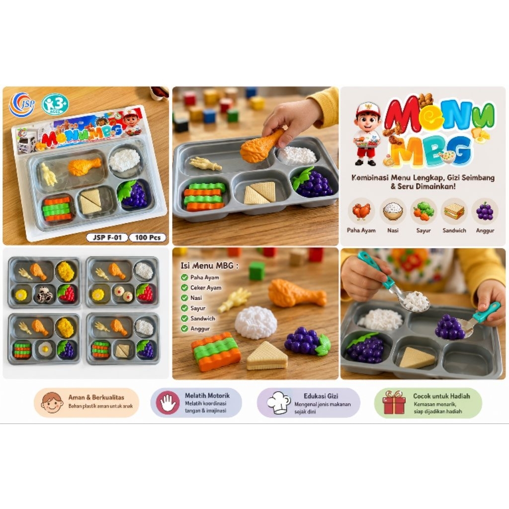 Mainan Anak Menu MBG bervariasi JSP F-01 100 Pcs Edukasi Gizi & Melatih Motorik untuk Anak - Dolls