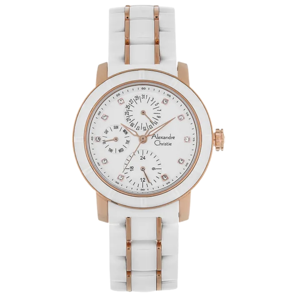 Galery Jam Tangan Alexandre Christie AC 6292 BF White Dial Dual Tone Stainless Steel With Ceramic St