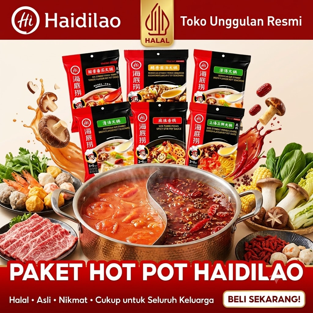 Bumbu Haidilao Hot Pot Steamboat Shabu Shabu HALAL Ori 100% - Tomat Mala Jamur Kolagen Tiga Rasa Mal