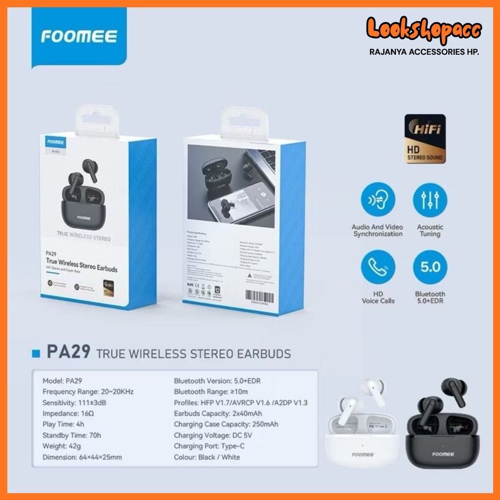 FOOMEE PA29 TWS Headset Bluetooth Earbuds Bluetooth Original