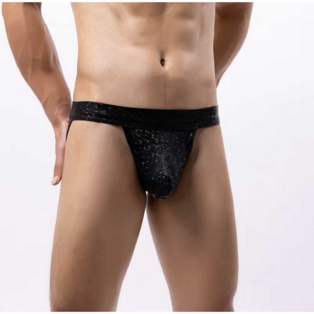 CELANA DALAM PRIA JOCKSTRAP  LEATHER BLACK KULIT SINTETIS PREMIUM