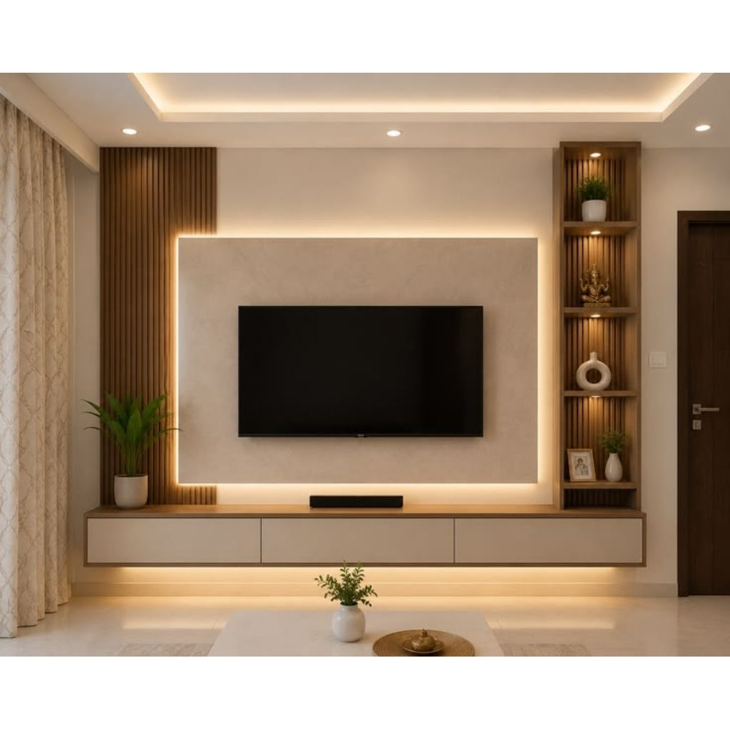 backdrop tv, lemari tv, kabinet tv, meja tv- backdrop tv costum hpl