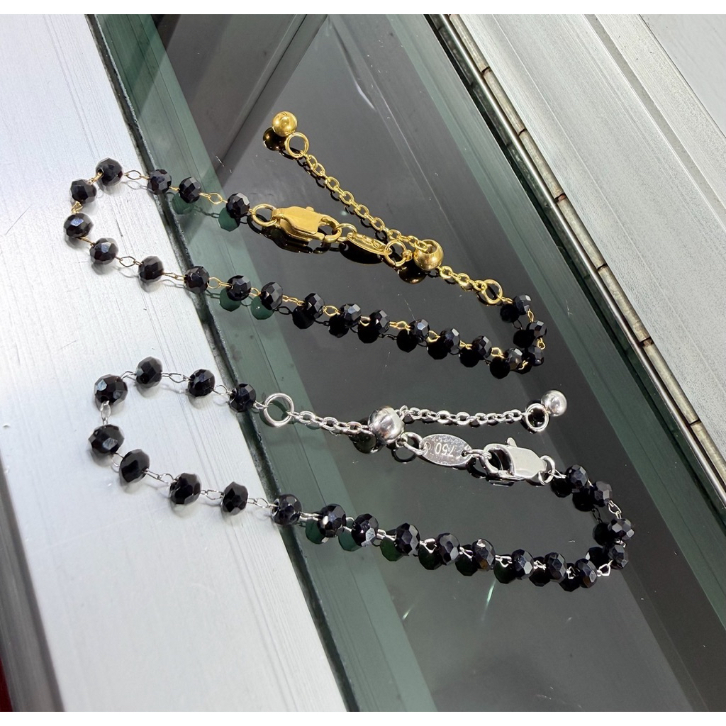 gelang serut titanium , gelang kristal hitam serut titanium , gelang embos 750