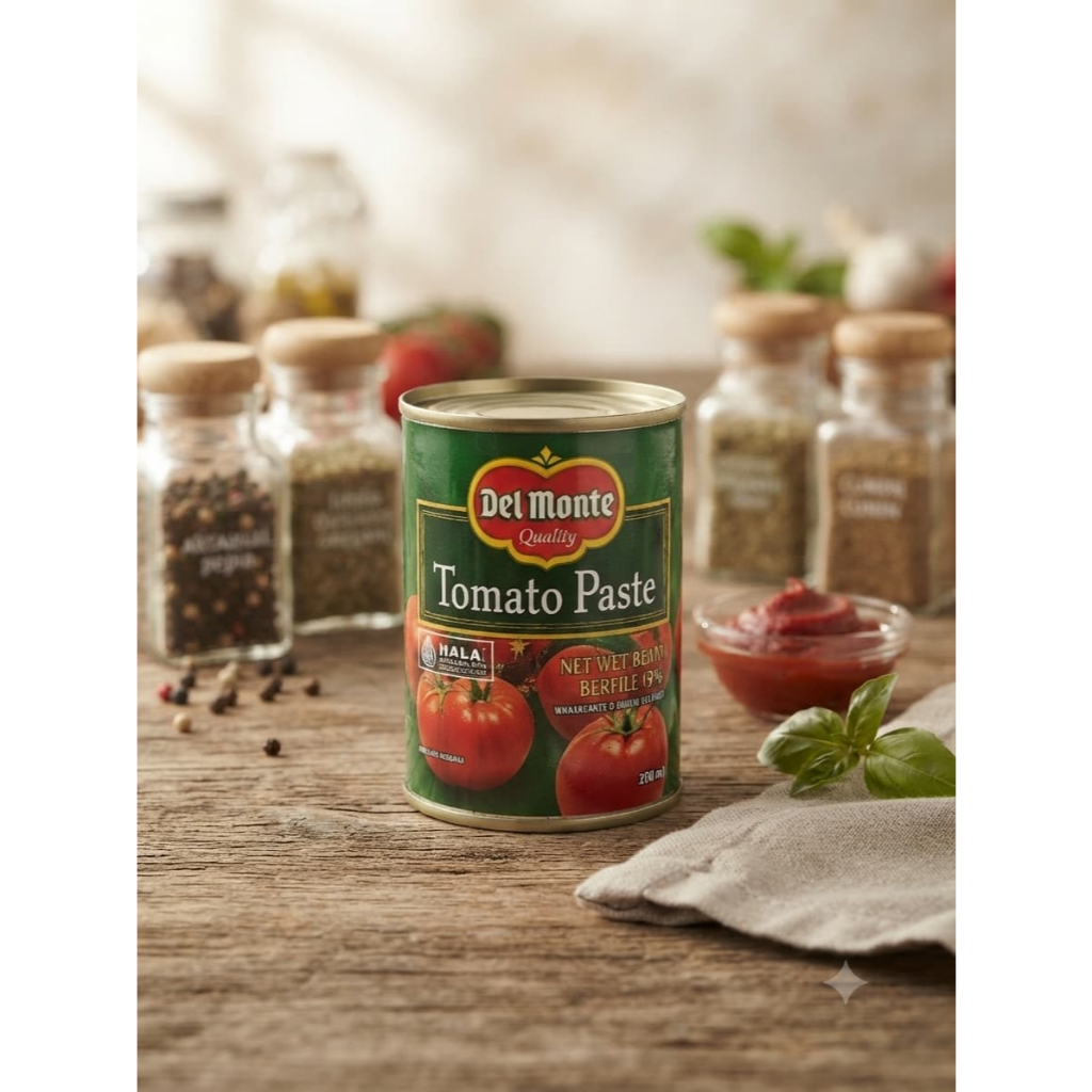 Del Monte Tomato Paste 195gr Halal, Paste Tomat Kemasan Kaleng, Bahan Utama Tomat
