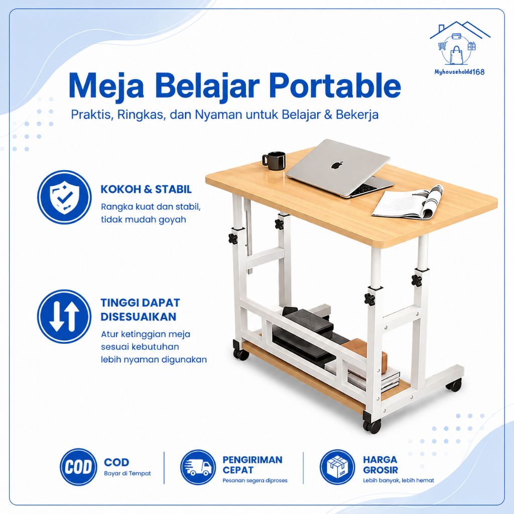 Meja Laptop Lipat Adjustable Portable Rotate Laptop Meja Komputer Dorong Meja Portable Dengan Roda M