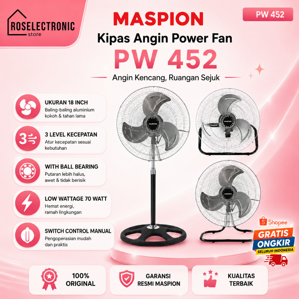 MASPION KIPAS ANGIN POWER FAN PW 452 18"/PW 452/PW452/PW-452/KIPAS ANGIN 70W/MASPION KIPAS ANGIN