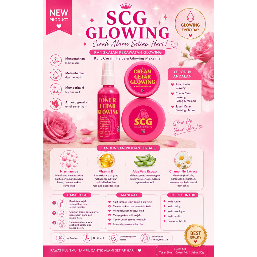 CREAM 2IN1 CETAR GLWOING. 1PAKET AMPUH MEMUTIHKAN WAJAH DALAM WAKTU 7HARI