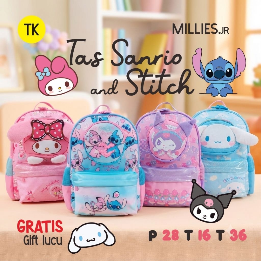 Tas Ransel Karakter Sanrio dan Stitch Ori China Licensed
