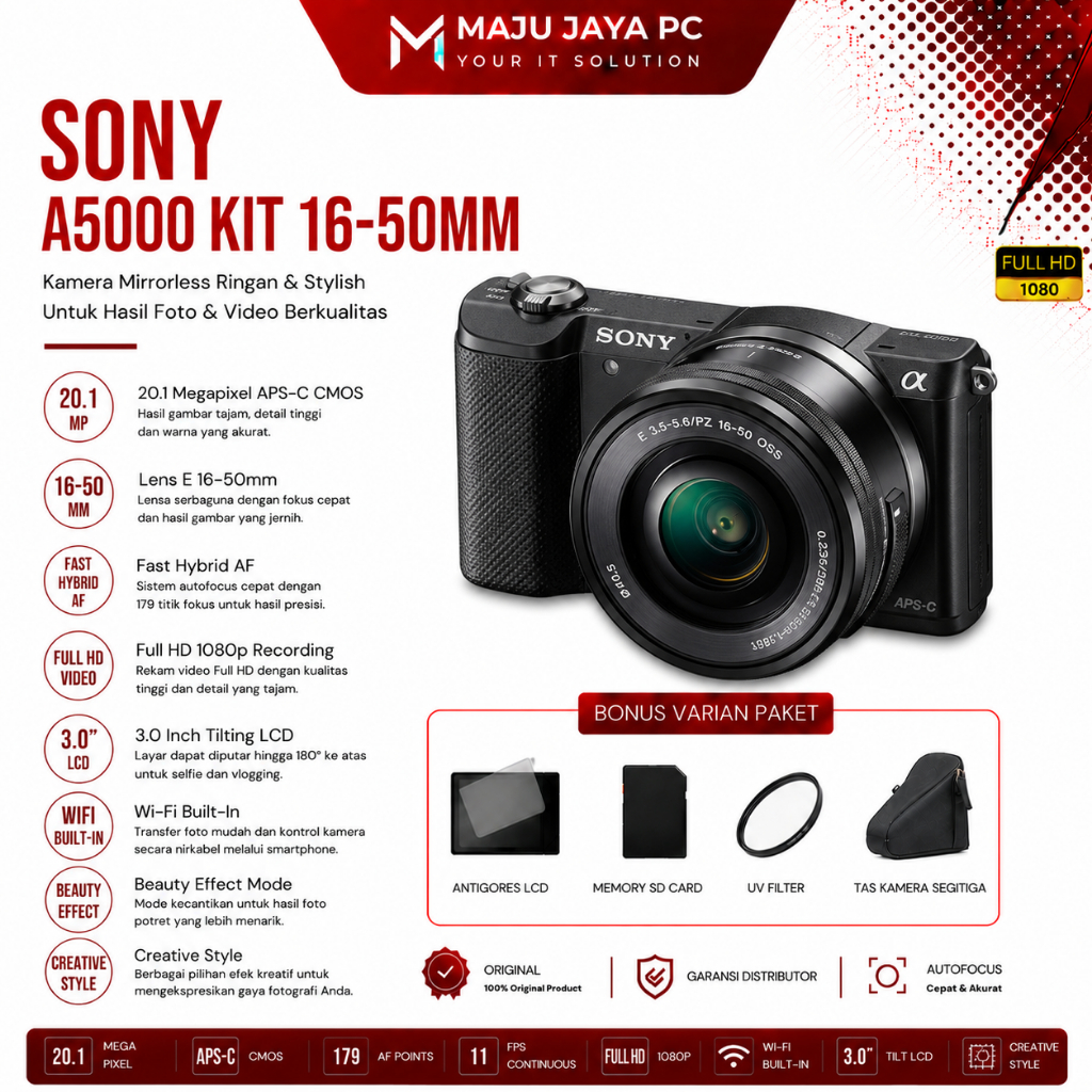 KAMERA SONY A5000 / KAMERA MIRRORLESS SONY A5000 KIT 16-50MM BARU