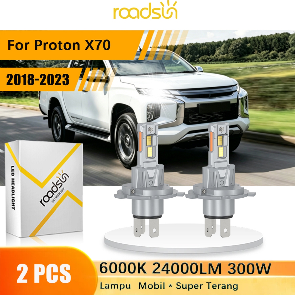 Roadsun LED Lampu Depan Mobil For Proton X70 2018-2023 2PCS Soket H4 Hi/Lo Beam 300W 24000LM Super T
