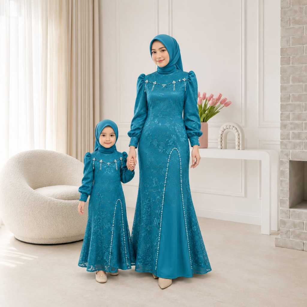 COUPLE AGATHA ( Anak dan Dewasa ) Gamis Terlaris Gamis Brokat Dress Wanita Gaun Murah Gamis Pesta Ko