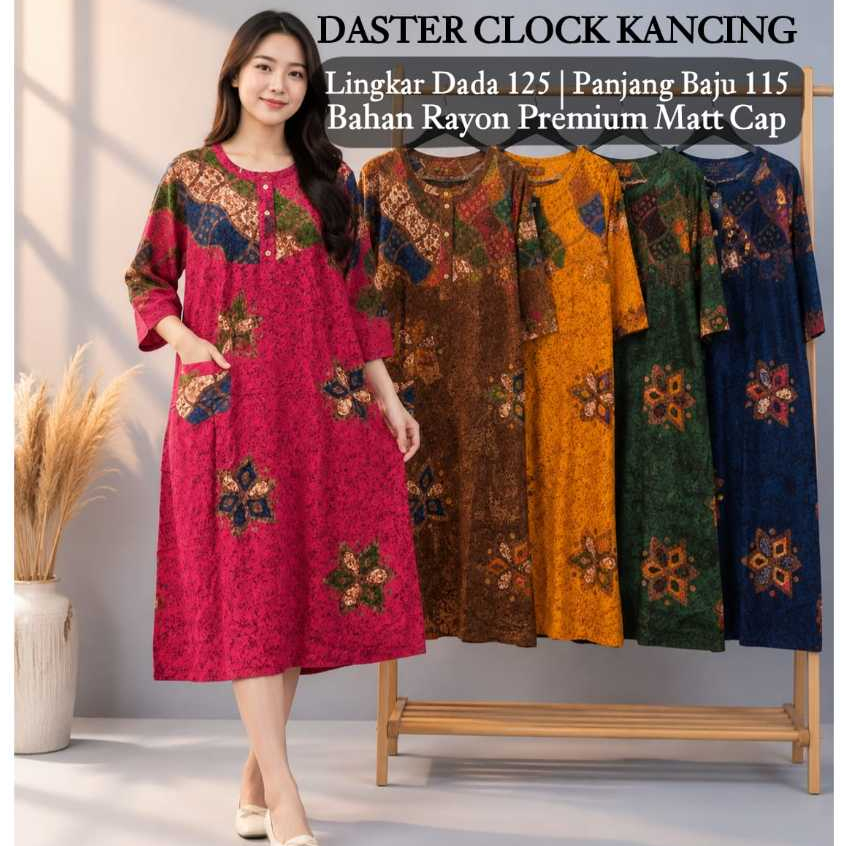 Daster Clock Kancing 3/4 Batik Cap Aan Rayon Premium Tebal - Baju Tidur Santai