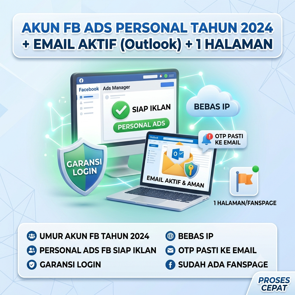 Akun FB Ads Personal Tahun 2024 + Email Aktif ( Email Pakai Outlook ) + 1 Halaman