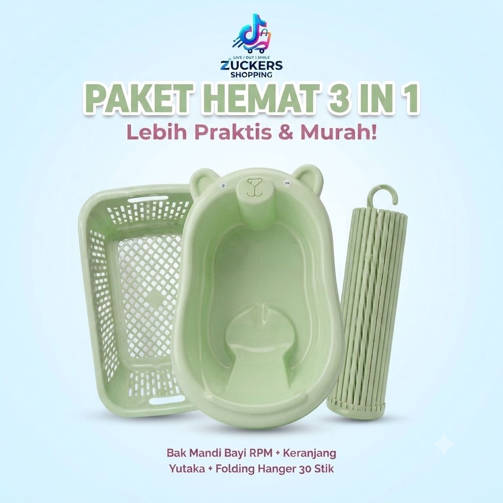 Paket Hemat 3 in 1 Perlengkapan Mandi Bayi Baru Lahir / Perlengkapan Newborn Murah