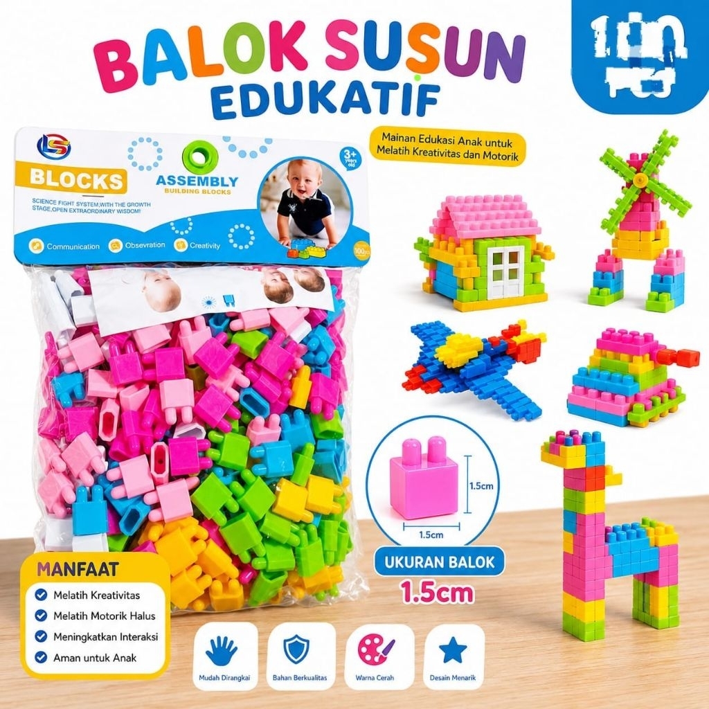 1137 mainan edukasi anak puzzle block LB 7 balok assembly building