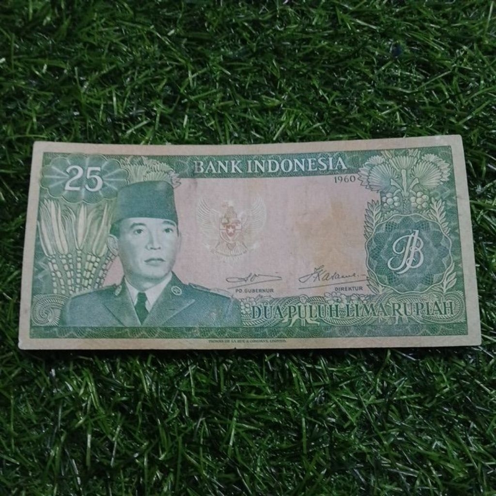 uang kuno indonesia 25 rupiah soekarno 1960 asli bekas edar
