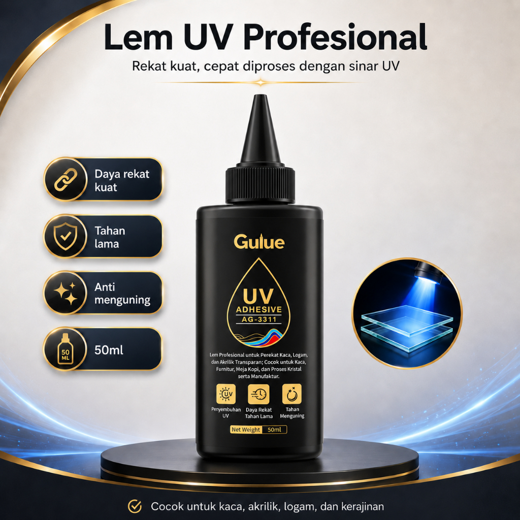 Lem UV Serbaguna 50ml Perekat Kuat untuk Kaca Akrilik Logam Kristal dan Kerajinan