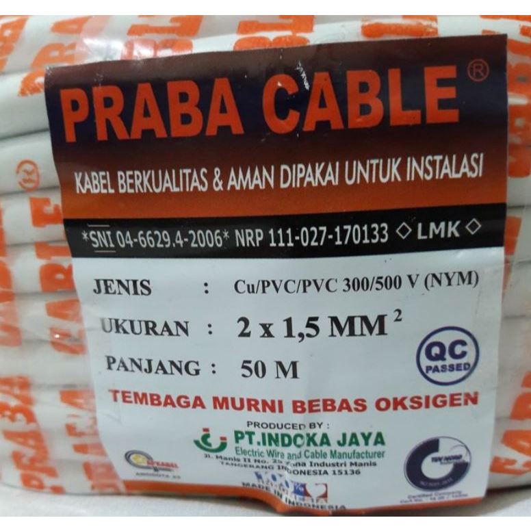 Kabel Praba NYM 2 x 1,5 mm meteran kabel Listrik instalasi