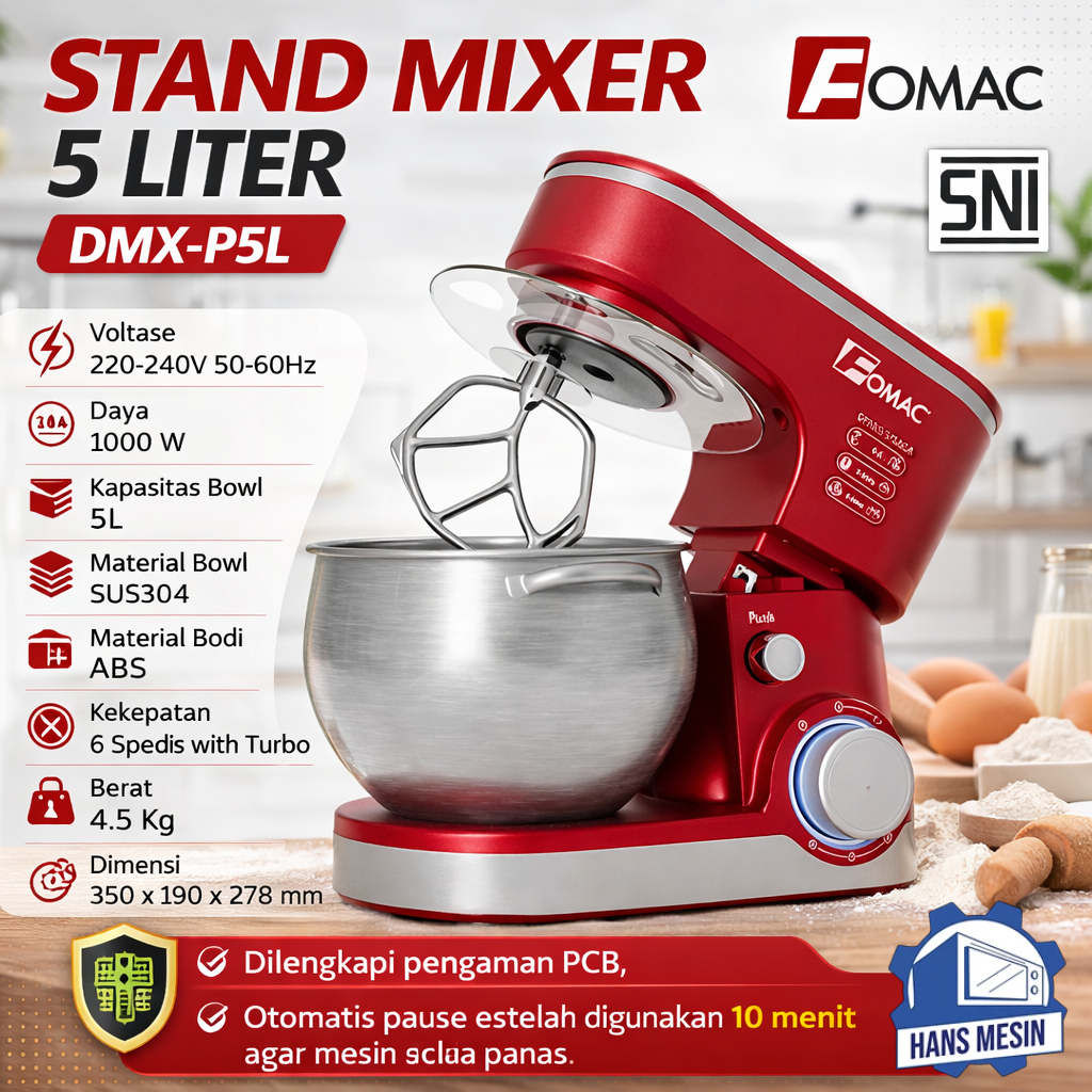 FOMAC MIXER KUE 5 LITER / STAND MIXER (FOMAC) DMX-P5L RED COLOR