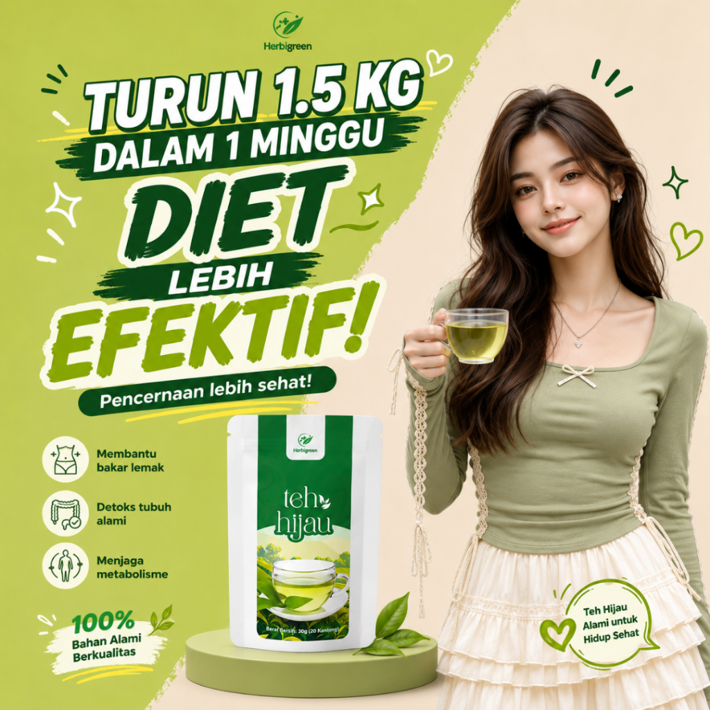 Herbigreen Teh Pelangsing — Fokus Bantu Kecilkan Perut Buncit | 10X Lebih Efektif di Area Perut Tera