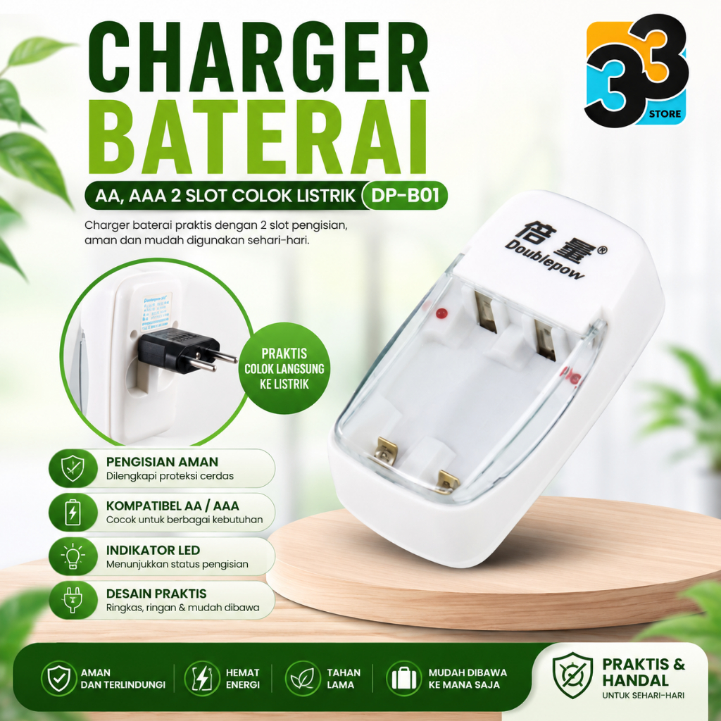 Charger Baterai AA AAA 2 Slot colok listrik DP-B01