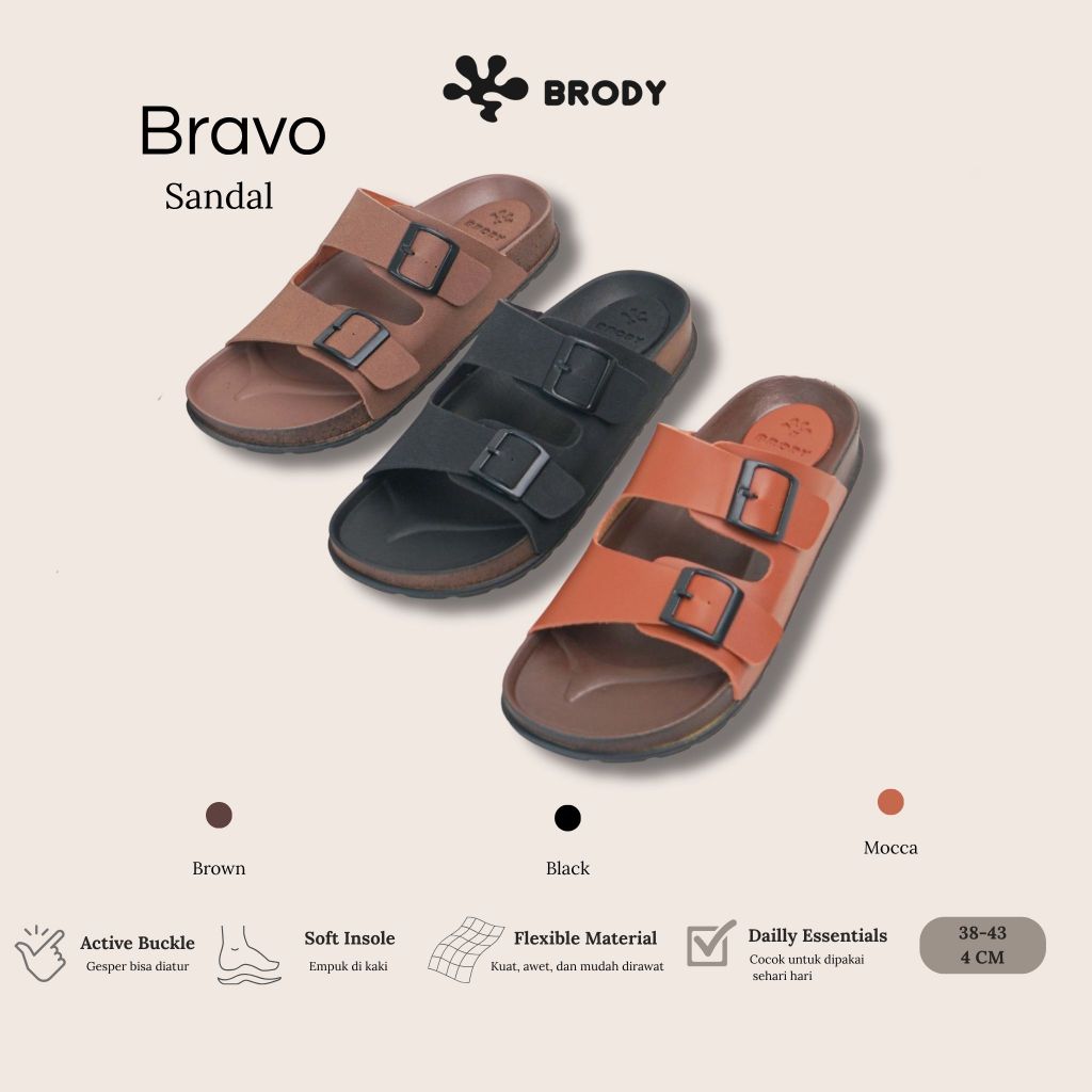 SARASARA LIVE - BRODY BRAVO Sandal Selop Pria Sendal Sendal Birkent Casual Kulit Terbaru