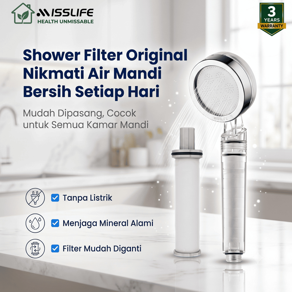 MISS LIFE Filter Air Hand Shower Penyaring Air Anti Air Keruh Zat Besi Kapur Pasir dan Bau Cocok unt