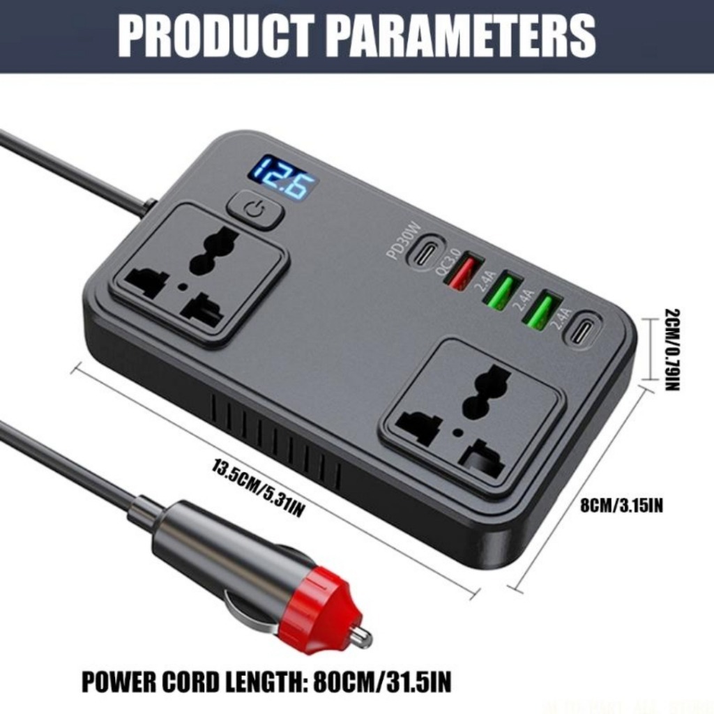 Power Socket Lighter Mobil 12/24V Power 150W Voltmeter Digital USB Fast Charging C15