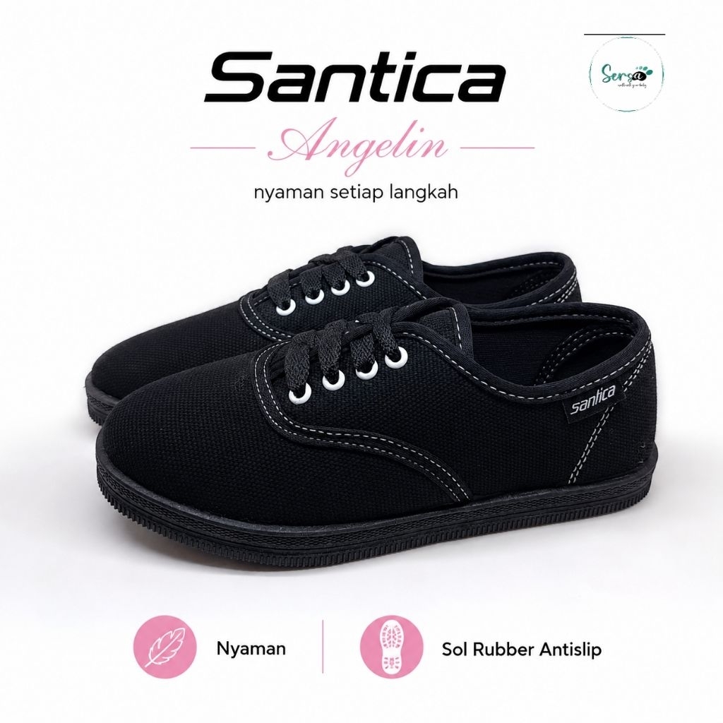 Sepatu Anak Sekolah Perempuan Laki Laki Santica Angeline Full Hitam Nyaman dan Sol antislip