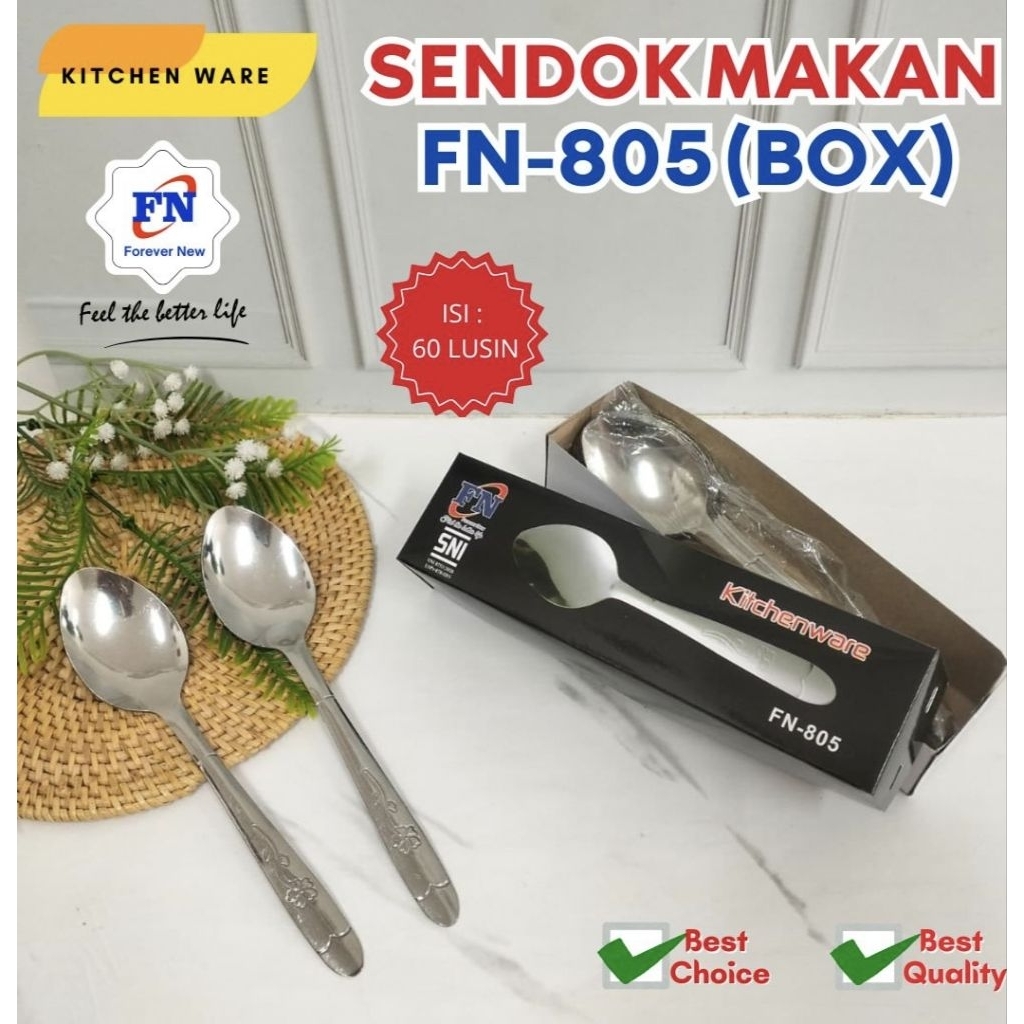FN805(1lusin/12pcs)-SENDOK MAKAN STAINLESS STEL TEBAL FN-805 SNI WADAH BOX