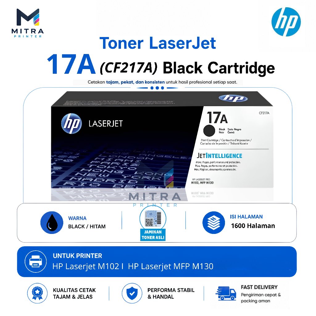 Toner LaserJet HP 17A CF217A Original Cartridge Hitam 1600 Halaman Untuk HP Laserjet M102 & MFP M130