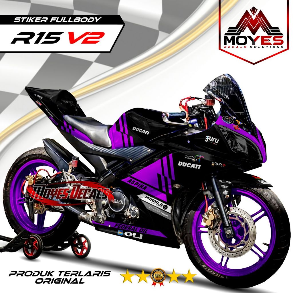 Decal R15 V2 Full Body Motif Terbaru Bold Racing Stiping Sticker Variasi Yamaha R15 V2 Bold Fullbody