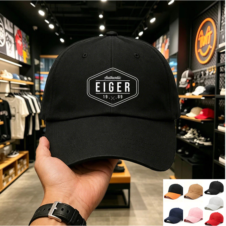 TOPI EIGER Topi Baseball Unisex Hitam Putih Streetwear Kekinian Pria Wanita Anti Sinar Matahari
