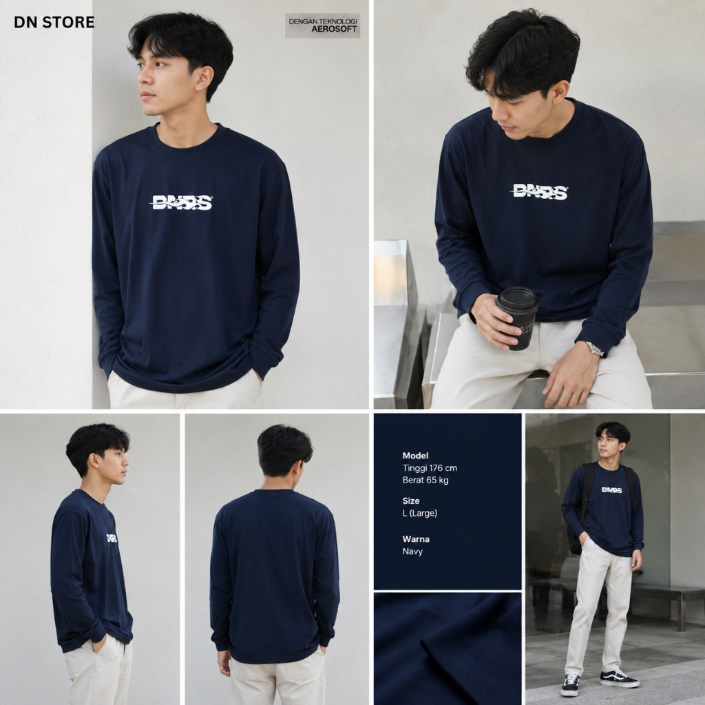 Dn Store Kaos  Unisex Lengan Panjang Nyaman Dipakai (DNSR) white  Cootun 20s