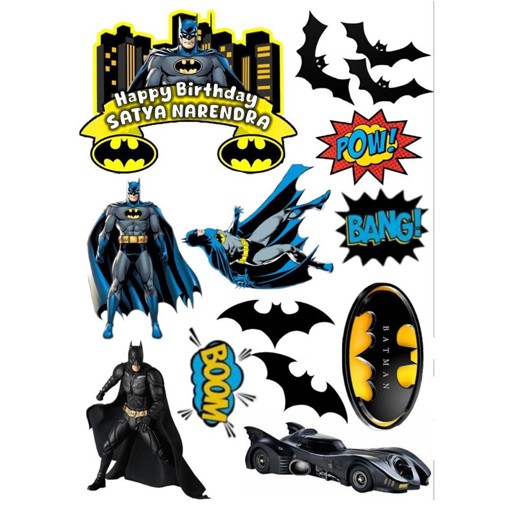 Topper BATMAN - Custom Nama & Umur - Hiasan Kue Ulang Tahun Birthday / Topper Batman