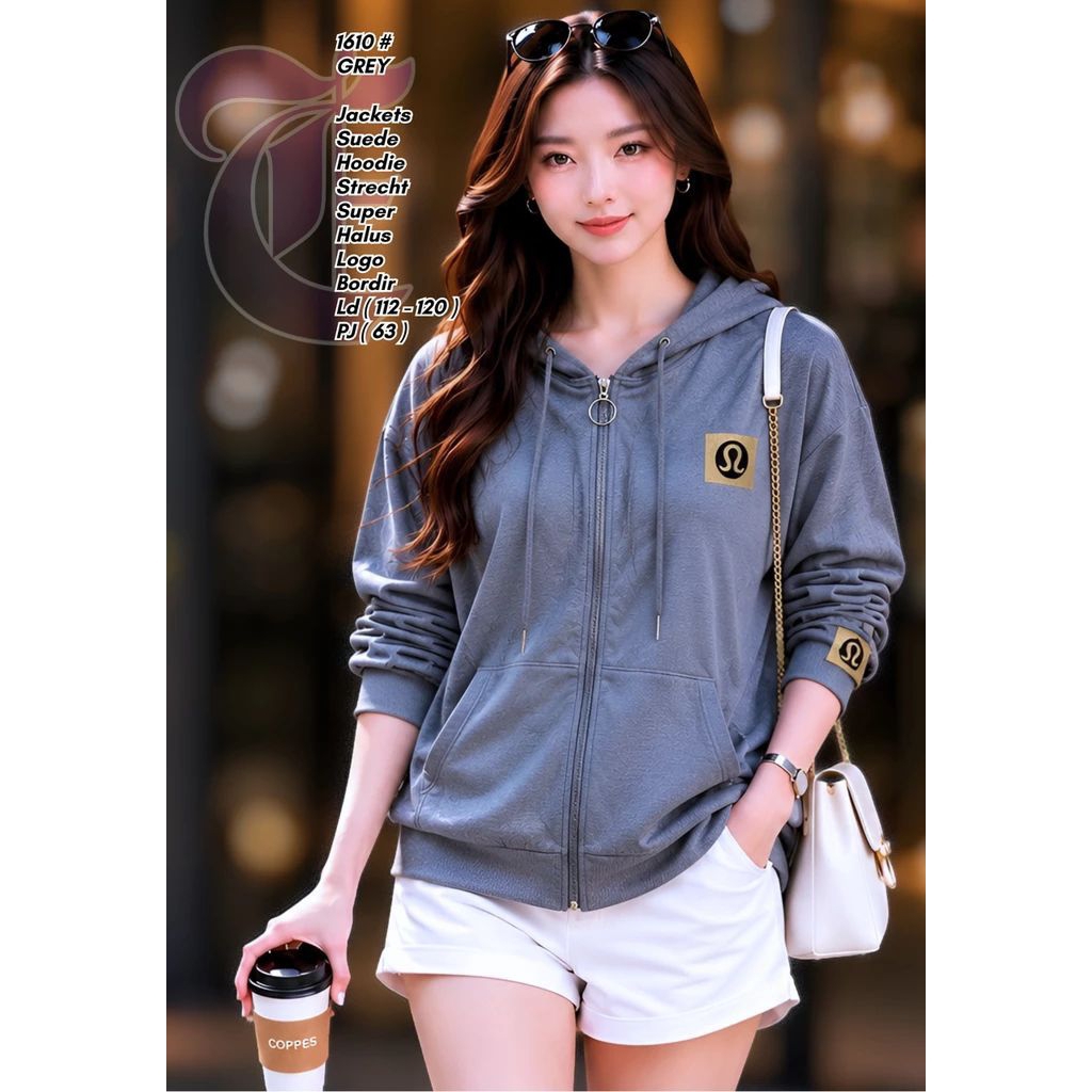 jacket hoodie suede COCO ANGEL bahan suede halus premium