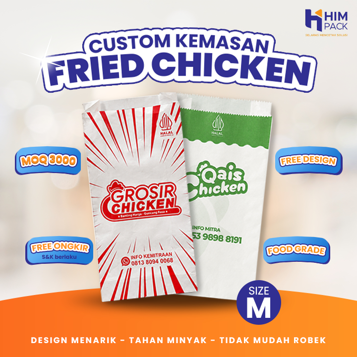 Kantong Kertas Makanan Paper Bag Fried Chicken Ayam Goreng Food Grade Anti Minyak Custom Desain M