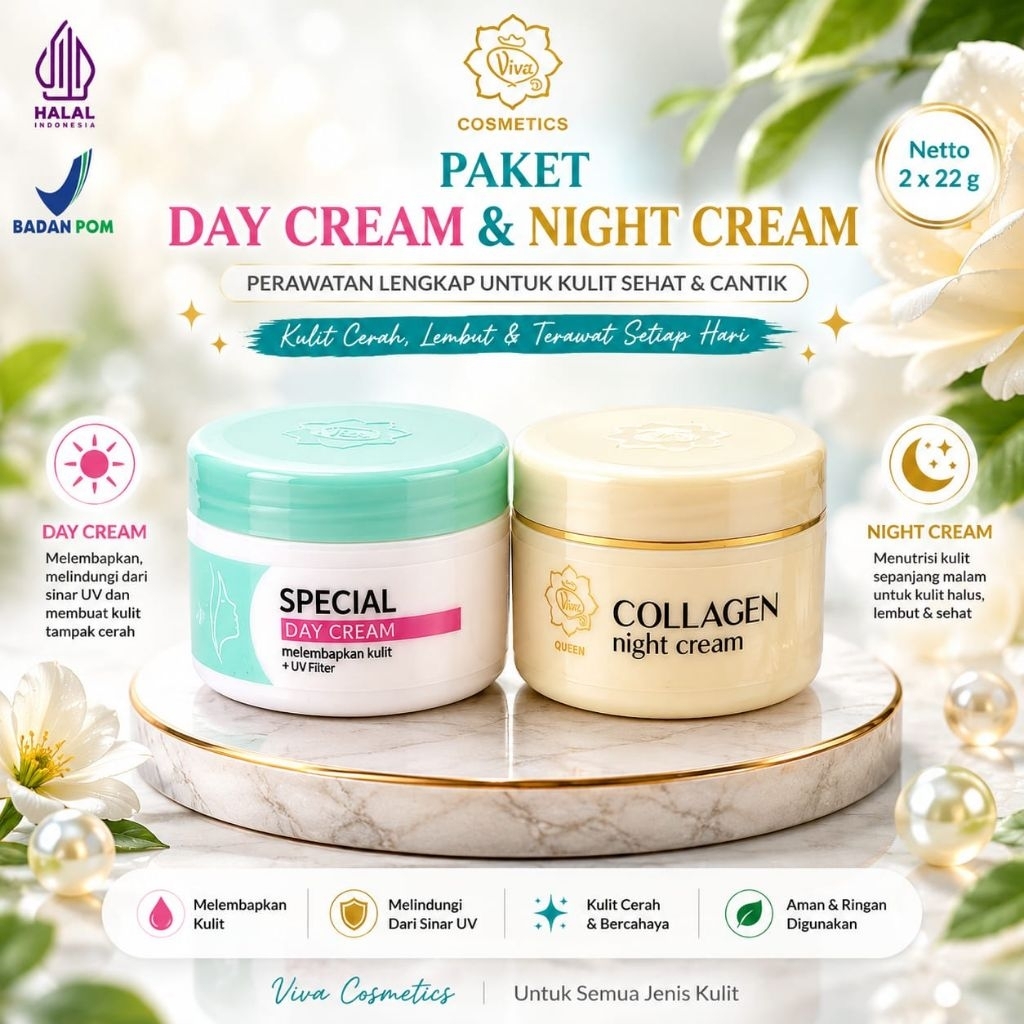 Paket Krim Wajah Viva Perawatan Siang Malam - Melembapkan, Mencerahkan, Anti Penuaan