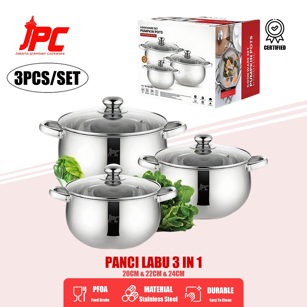 JPC Panci Sup Labu Stainless Steel Asli Kapasitas Besar 15cm 20cm 22cm 24cm Panci Kukus Serbaguna Un