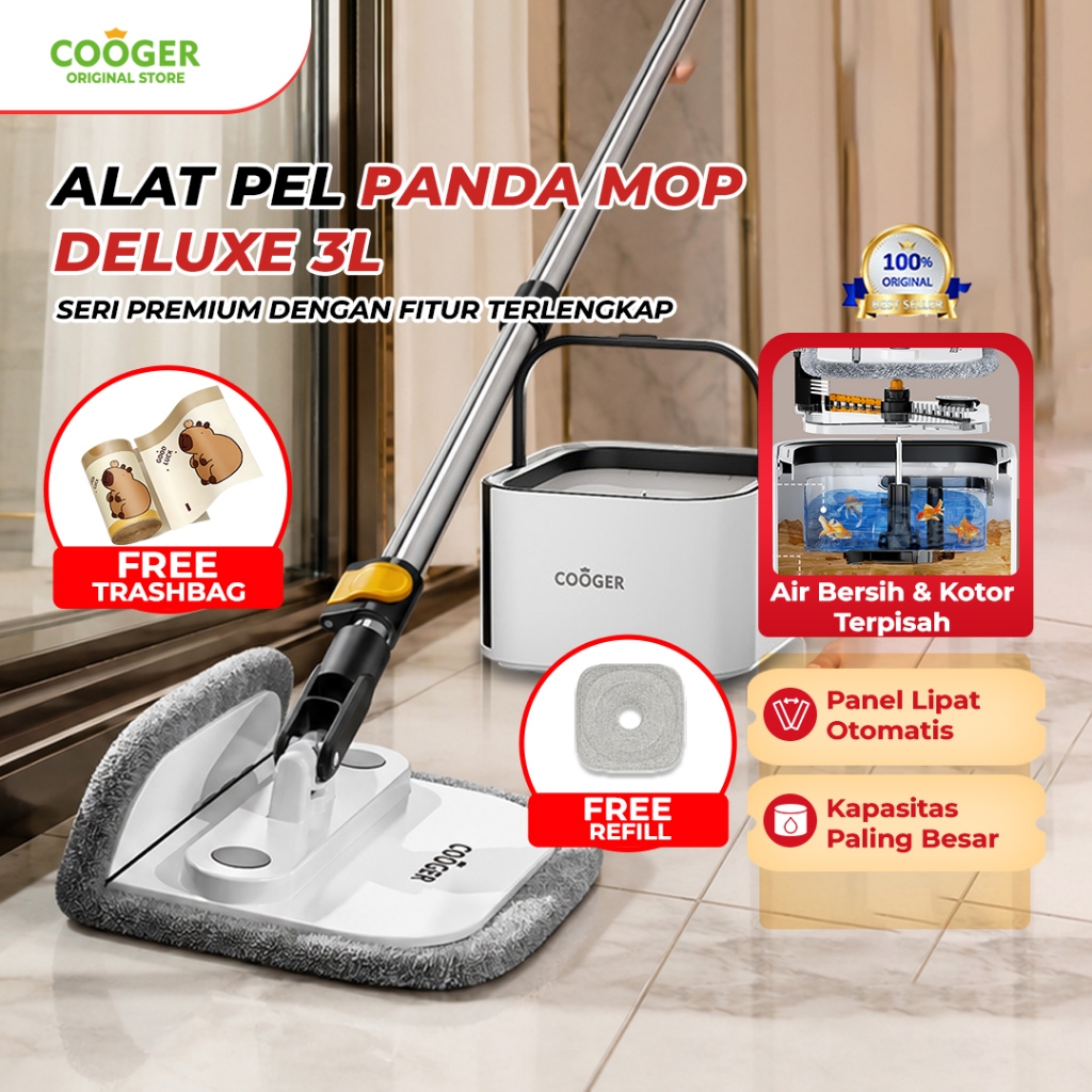 freemir x COOGER -  Pel Lantai 3Liter Pel Dapat Dilipat Spin Mop Panda Deluxe Ember Pemisah Air Koto