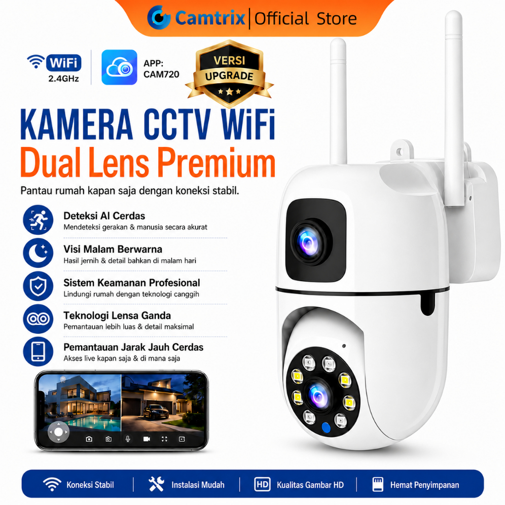 [Garansi Resmi 3 Tahun] Camtrix CAM720 CCTV WiFi Dual Lens Versi Upgrade 2026 AI Tracking Smart Secu