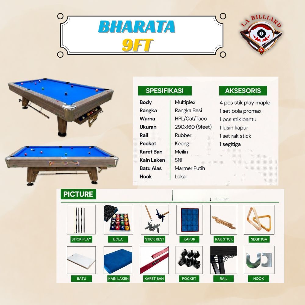 MEJA BILLIARD 9FT LOKAL BHARATA 9FT